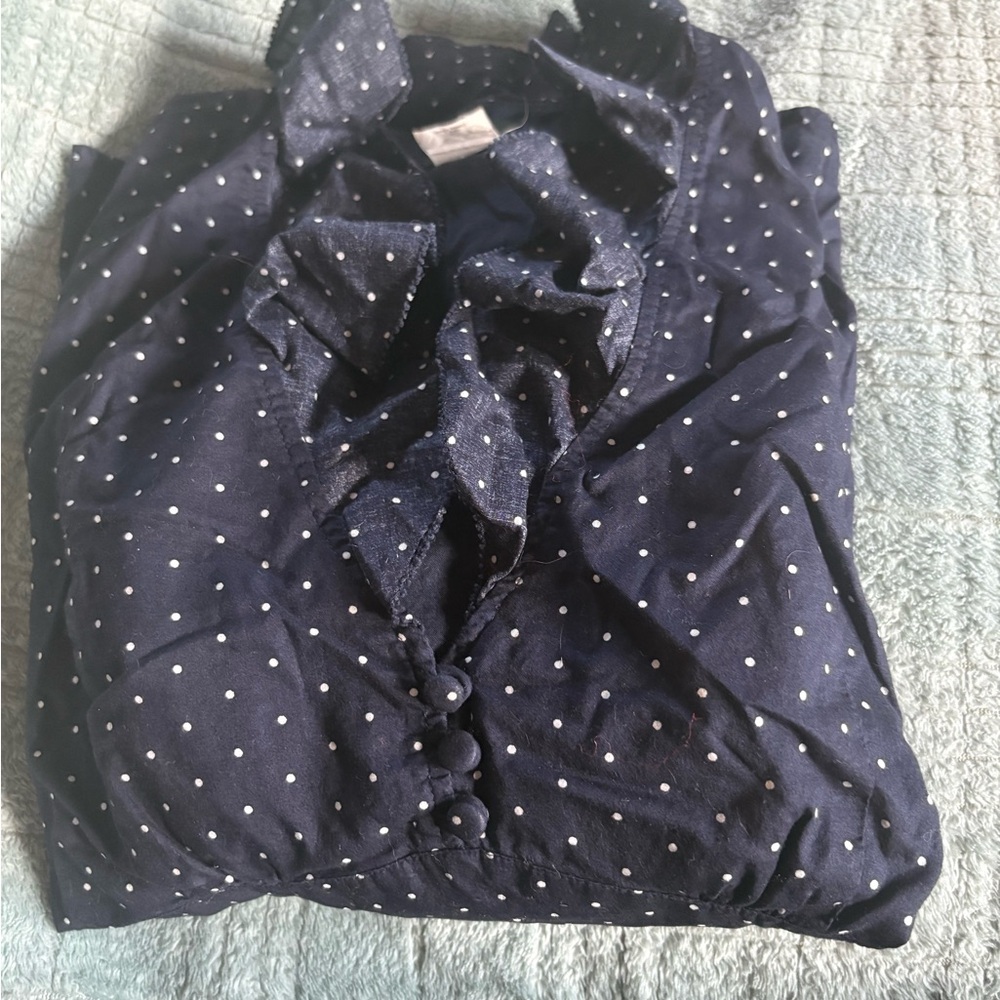 J. Crew Dark Blue Blouse with White Dots